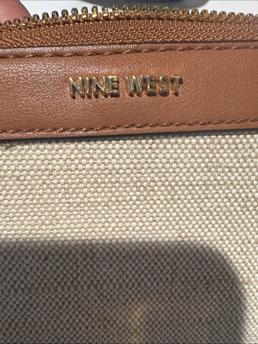 Nine West Tan and Cream Zip Wallet with Gold Logo